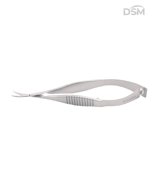 S-028 87mm Curved Vannas Scissors for Capsulotomy Tijeras de Vannas para Capsulotomía Curva Box of 2-Caja de 2